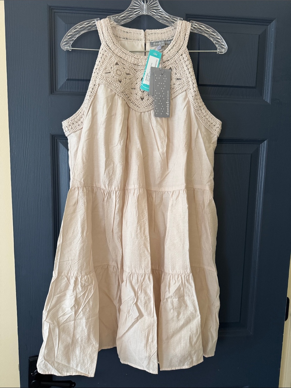 Daniel Rainn Neutral Crochet Halter Tiered Dress